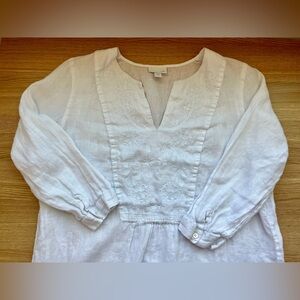 J.Jill Love Linen White Embroidered Tunic Blouse M Boho Cottagecore Peasant